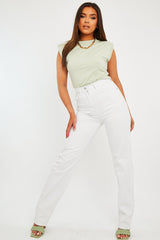 White Denim Extra Long Straight Leg Jeans - Blaise