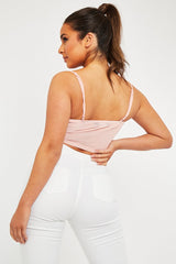 Pink Mesh Ruched Square Neck Crop Top - Leyna