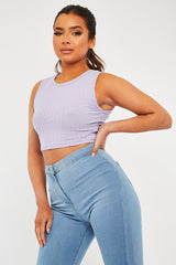 Lilac Ribbed Vest Cropped Top - Briza