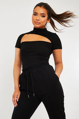 Black High Neck Cut Out Crop Top - Reita