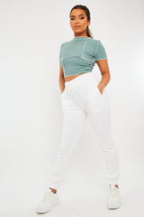 Sage Contrast Stitch Cropped Top - Elna