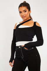 White Black Cut Out Panel Crop Top - Crissy