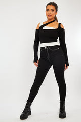 White Black Cut Out Panel Crop Top - Crissy