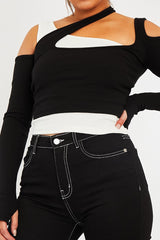 White Black Cut Out Panel Crop Top - Crissy