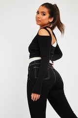White Black Cut Out Panel Crop Top - Crissy