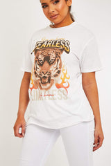 White Fearless Tiger Printed T-shirt - Makari