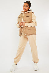 Camel Front Pocket Padded Gilet - Carleigh