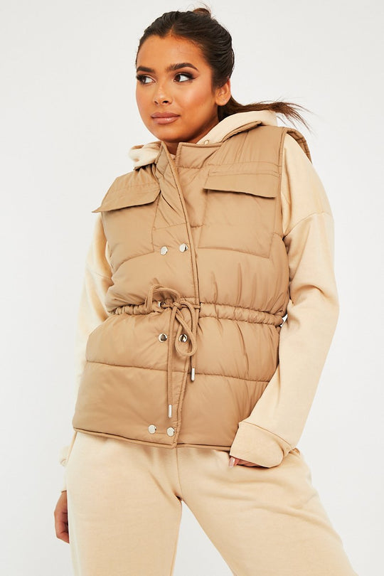 Camel Front Pocket Padded Gilet - Carleigh
