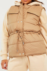 Camel Front Pocket Padded Gilet - Carleigh