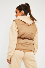 Camel Front Pocket Padded Gilet - Carleigh