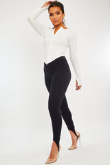 Navy Blue Jersey Stirrup Leggings - Diara