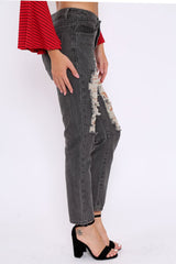 Grey Extreme Rip Mom Jeans - Edelin