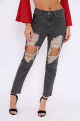 Grey Extreme Rip Mom Jeans - Edelin