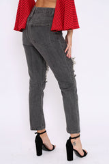 Grey Extreme Rip Mom Jeans - Edelin