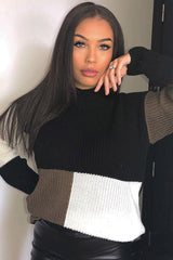 Black Brown and Cream Knit Jumper Dress - Taila