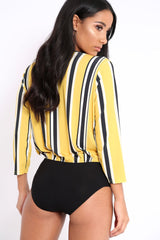 Mustard Striped Wrap Front Plunge Bodysuit - Edie