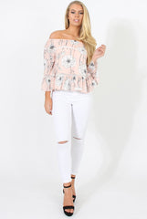 Nude Floral Cold Shoulder Top - Edina