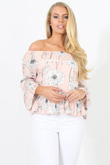 Nude Floral Cold Shoulder Top - Edina