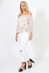 Nude Floral Cold Shoulder Top - Edina