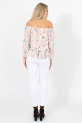 Nude Floral Cold Shoulder Top - Edina