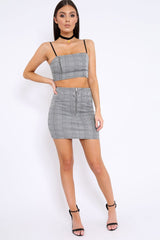 Grey Tartan Crop Top and Skirt Co-ord - Edina