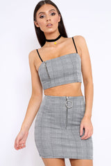Grey Tartan Crop Top and Skirt Co-ord - Edina