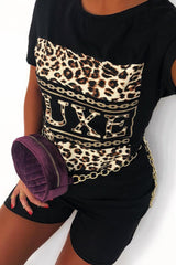 Black Leopard Print Luxe Slogan T-Shirt - Cayleigh