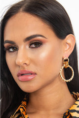 Gold Twisted Drop Ring Detail Hoop Earrings - Saidy