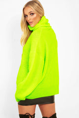 Neon Lime Green Roll Neck Jumper Dress - Freylynn