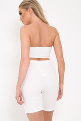 White Bandeau And Cycling Shorts Co-ord - Edrie