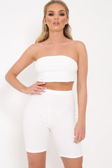 White Bandeau And Cycling Shorts Co-ord - Edrie