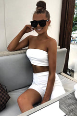 White Bandeau And Cycling Shorts Co-ord - Edrie