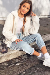 Cream Borg Zip Front Jacket - Danyelle