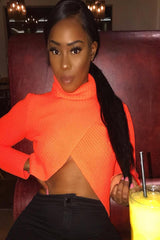Neon Orange Roll Neck Knit Jumper - Nickole