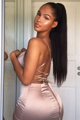 Light Pink Satin Lace Up Bodycon Mini Dress - Sira