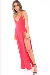 Red Front Split Leg Maxi Dress - Effy