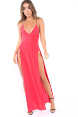 Red Front Split Leg Maxi Dress - Effy