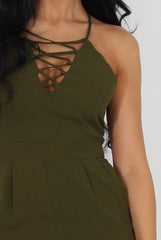 Eilysh Khaki Lace Up Jumpsuit