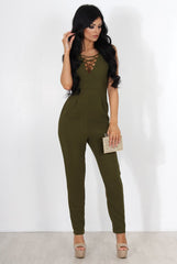 Eilysh Khaki Lace Up Jumpsuit