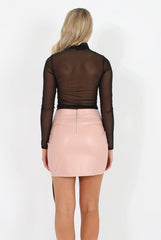Pink Faux Leather Asymmetric Skirt - Elana