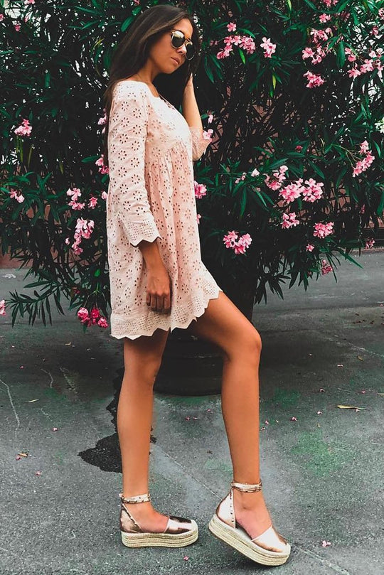 Rose Gold Leather Studded Espadrille Flatforms - Elara