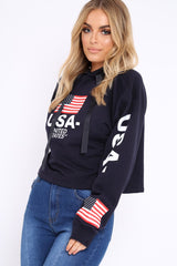 Navy Oversized USA Print Hoodie - Eleah
