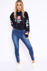 Navy Oversized USA Print Hoodie - Eleah
