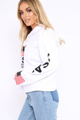 White Oversized USA Print Hoodie - Eleah
