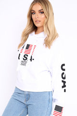 White Oversized USA Print Hoodie - Eleah