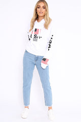White Oversized USA Print Hoodie - Eleah
