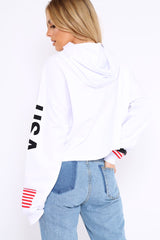 White Oversized USA Print Hoodie - Eleah