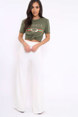 Khaki Liberte Slogan T-shirt - Eleanor