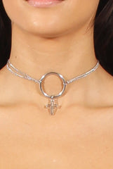Silver Double Chain Circle Cross Choker - Eleni