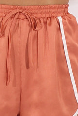 Bronze Satin Drawstring Shorts - Elexius
